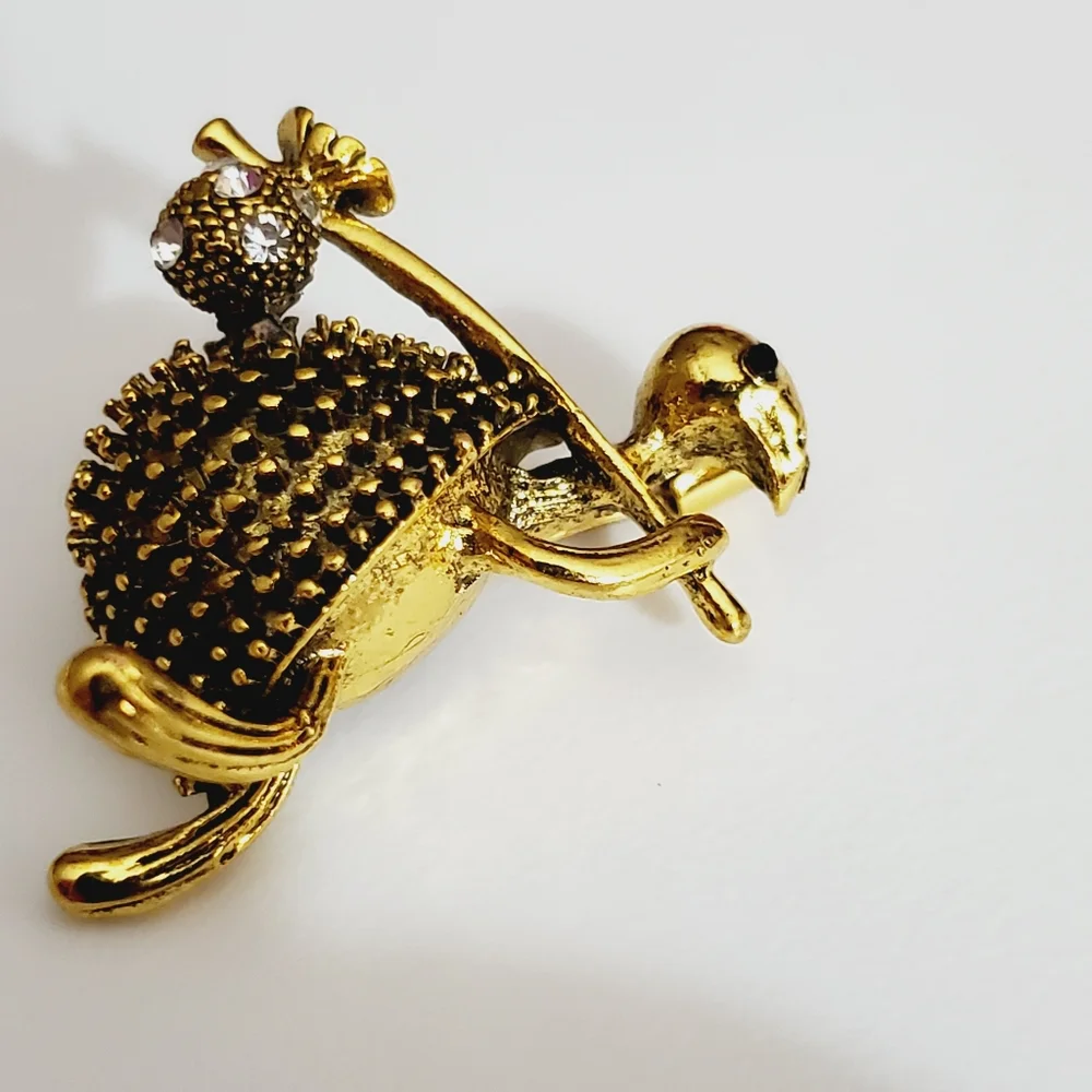 Vtg style turtle brooch pin crystals antique gold Adorable - Picture 7 of 9